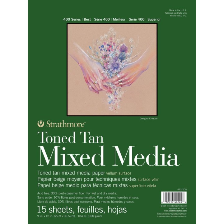 Strathmore 400 Series Mixed Media Pad, Toned Tan, Glue Binding, 15 Sheet, 9x12 inch, 1 Count
