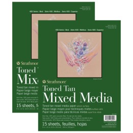Strathmore 400 Series Mixed Media Pad, Toned Tan, Glue Binding, 15 Sheet, 9x12 inch, Pack of 2