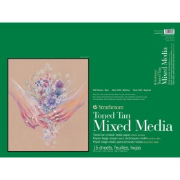 Strathmore 400 Series Mixed Media Pad, Toned Tan, Glue Binding, 15 Sheet, 18x24 inch, 1 Count