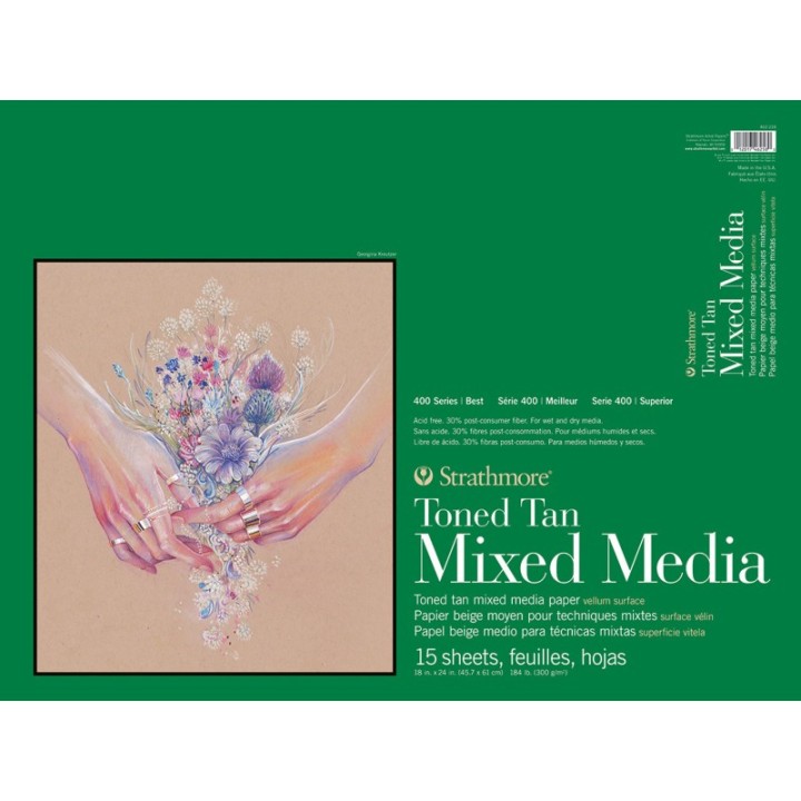 Strathmore 400 Series Mixed Media Pad, Toned Tan, Glue Binding, 15 Sheet, 18x24 inch, 1 Count