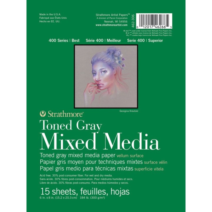 Strathmore 400 Series Mixed Media Pad, Toned Gray, Glue Binding, 15 Sheet, 6x8 inch, 1 Count