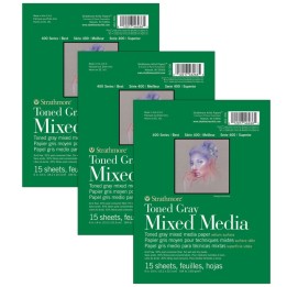 Strathmore 400 Series Mixed Media Pad, Toned Gray, Glue Binding, 15 Sheet, 6x8 inch, Pack of 3