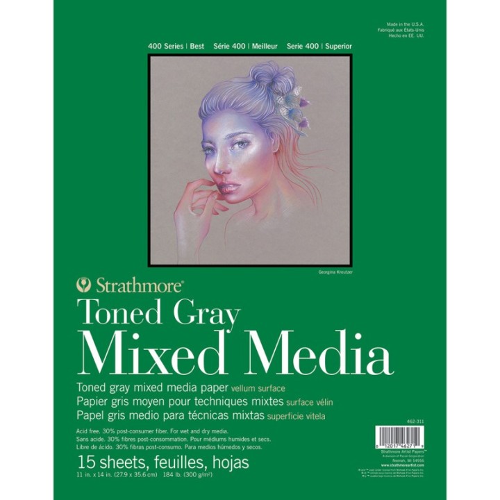 Strathmore 400 Series Mixed Media Pad, Toned Gray, Glue Binding, 15 Sheet, 11x14 inch, 1 Count