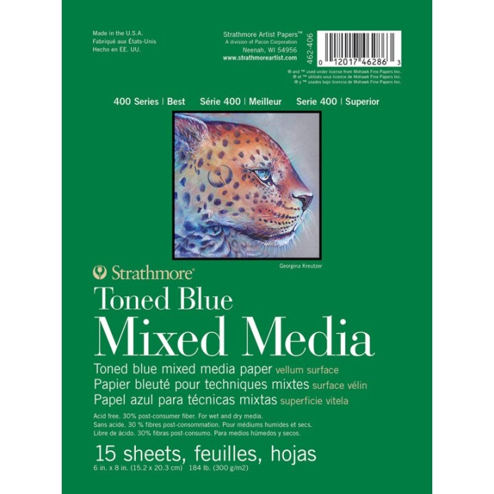 Strathmore 400 Series Mixed Media Pad, Toned Blue, Glue Binding, 15 Sheet, 6x8 inch, 1 Count