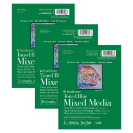 Strathmore 400 Series Mixed Media Pad, Toned Blue, Glue Binding, 15 Sheet, 6x8 inch, Pack of 3