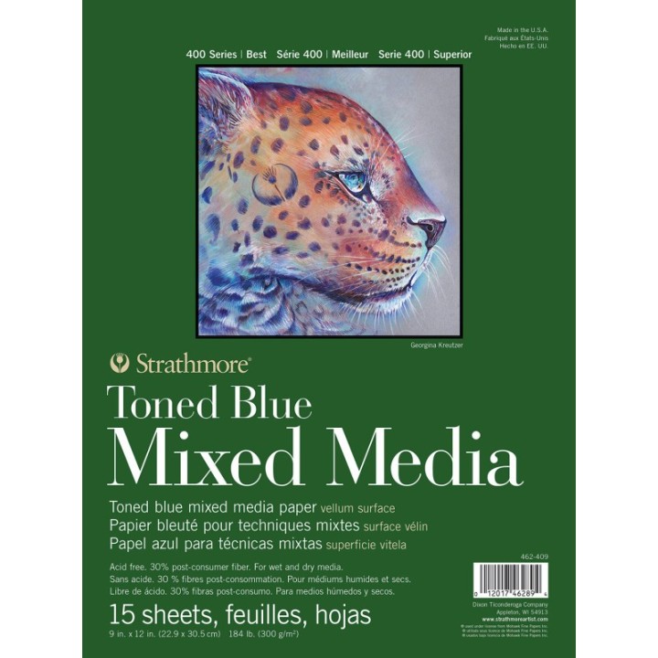 Strathmore 400 Series Mixed Media Pad, Toned Blue, Glue Binding, 15 Sheet, 9x12 inch, 1 Count