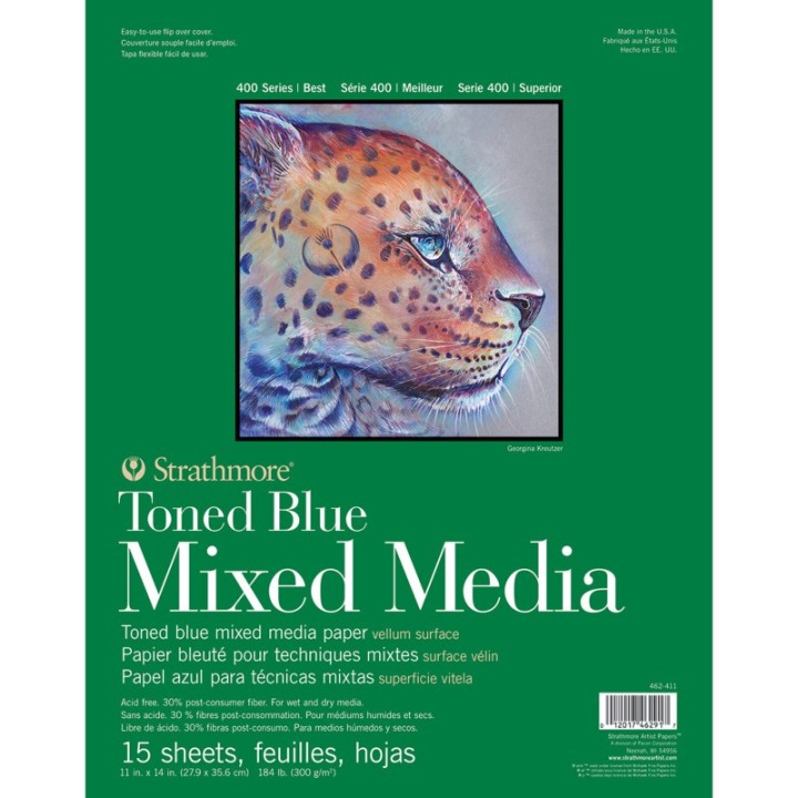 Strathmore 400 Series Mixed Media Pad, Toned Blue, Glue Binding, 15 Sheet, 11x14 inch, 1 Count