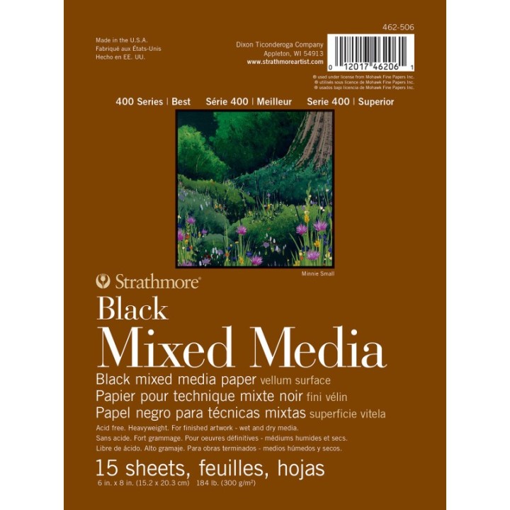 Strathmore 400 Series Mixed Media Pad, Black, Glue Binding, 15 Sheet, 6x8 inch, 1 Count