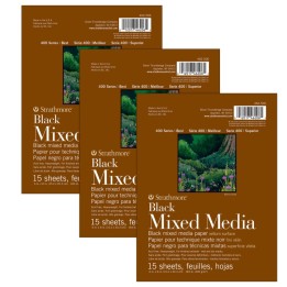 Strathmore 400 Series Mixed Media Pad, Black, Glue Binding, 15 Sheet, 6x8 inch, Pack of 3