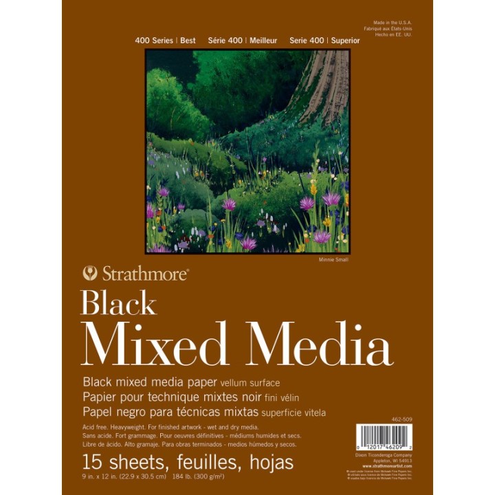 Strathmore 400 Series Mixed Media Pad, Black, Glue Binding, 15 Sheet, 9x12 inch, 1 Count