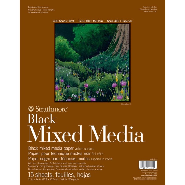 Strathmore 400 Series Mixed Media Pad, Black, Glue Binding, 15 Sheet, 11x14 inch, 1 Count