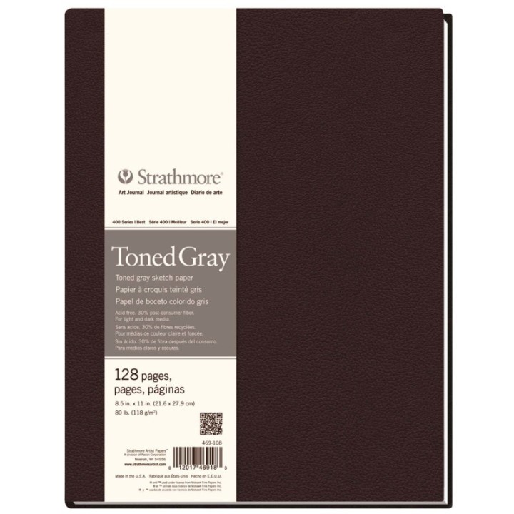 Strathmore 400 Series Art Journal Sketch Paper, Toned Gray, Hardbound Binding, 128 Page/64 Sheet, 8.5x11 inch, 1 Count