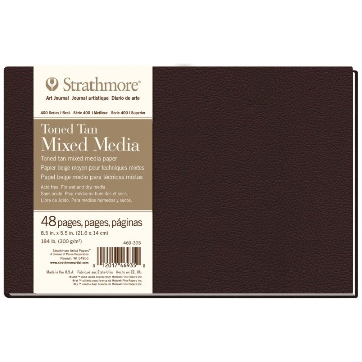 Strathmore 400 Series Art Journal Mixed Media Paper, Toned Tan, Hardbound Binding, 96 Page/48 Sheet, 8.5x5.5 inch, 1 Count