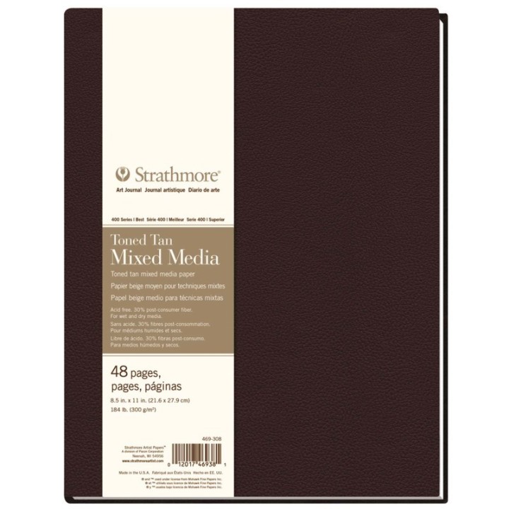 Strathmore 400 Series Art Journal Mixed Media Paper, Toned Tan, Hardbound Binding, 96 Page/48 Sheet, 8.5x11 inch, 1 Count