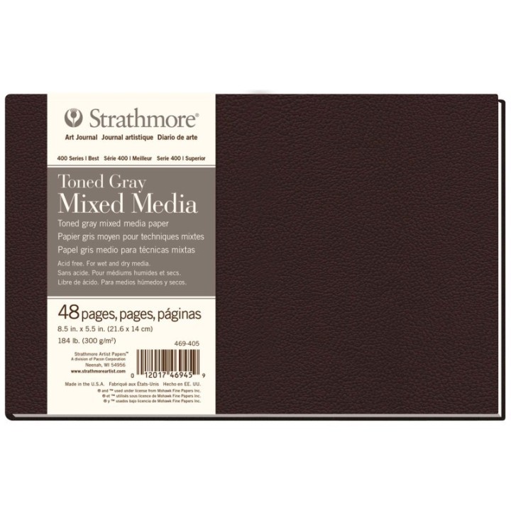 Strathmore 400 Series Art Journal Mixed Media Paper, Toned Gray, Hardbound Binding, 48 Sheet, 8.5x5.5 inch, 1 Count