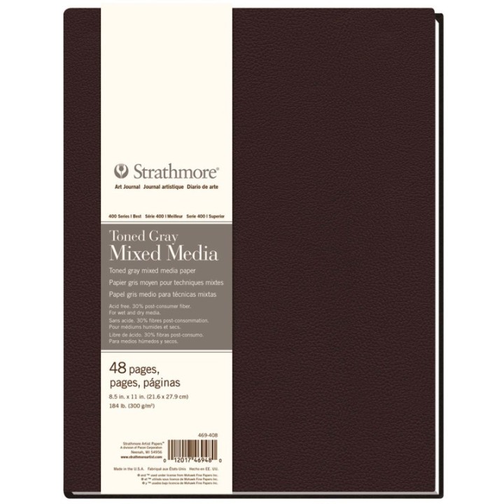 Strathmore 400 Series Art Journal Mixed Media Paper, Toned Gray, Hardbound Binding, 96 Page/48 Sheet, 8.5x11 inch, 1 Count