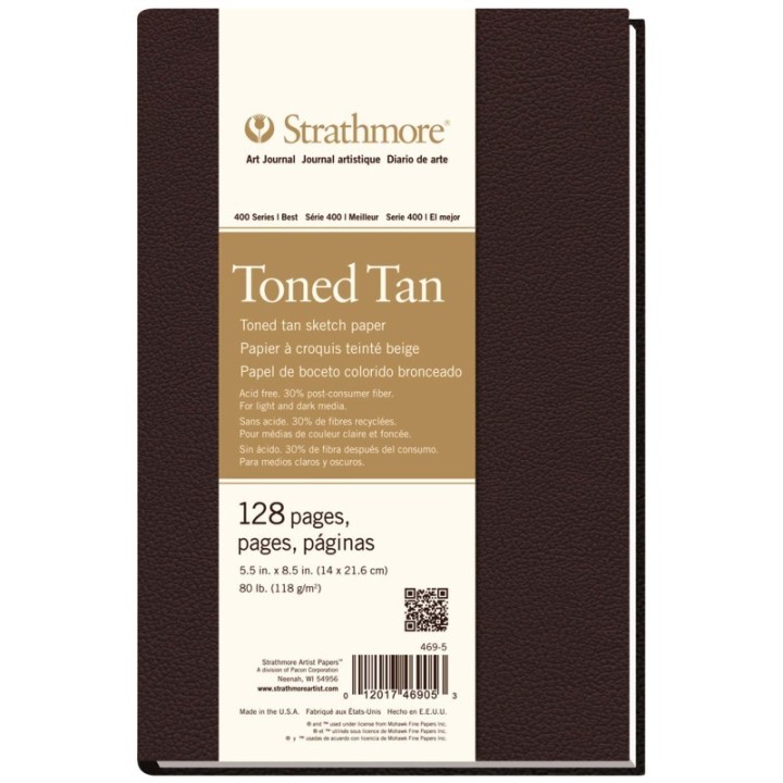 Strathmore 400 Series Art Journal Sketch Paper, Toned Tan, Hardbound Binding, 64 Sheet, 5.5x8.5 inch, 1 Count
