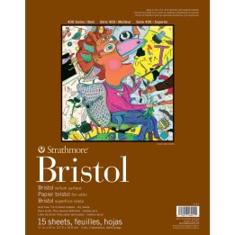 Strathmore 400 Series Bristol Paper Pad, Vellum Finish, 2-Ply, Tape Binding, 15 Sheet, 11x14 inch, 1 Count