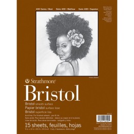 Strathmore 400 Series Bristol Paper Pad, Smooth Finish, 2-Ply, Tape Binding, 15 Sheet, 9x12 inch, 1 Count