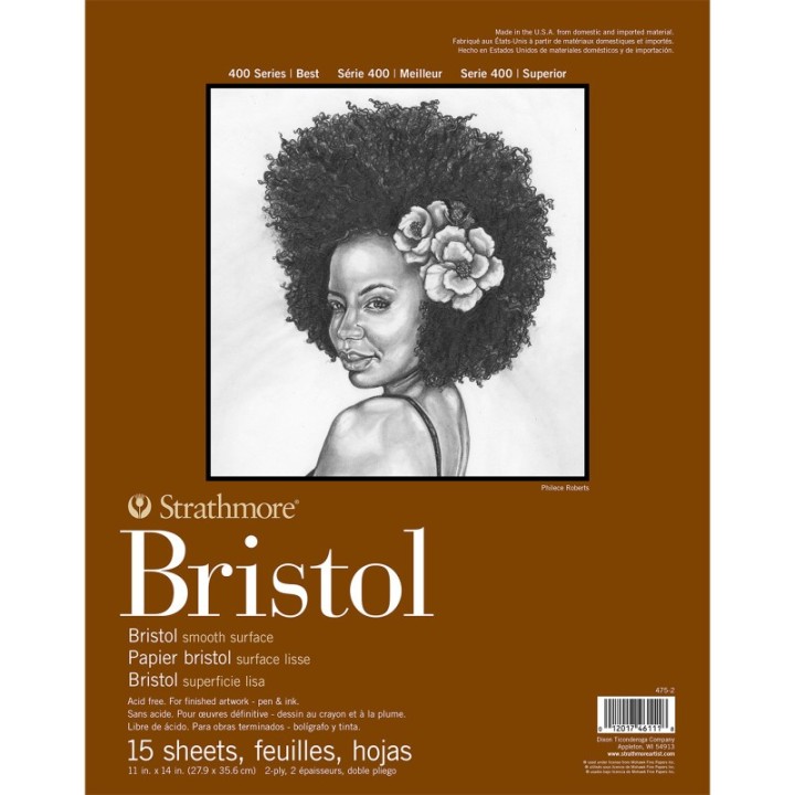 Strathmore 400 Series Bristol Paper Pad, Smooth Finish, 2-Ply, Tape Binding, 15 Sheet, 11x14 inch, 1 Count