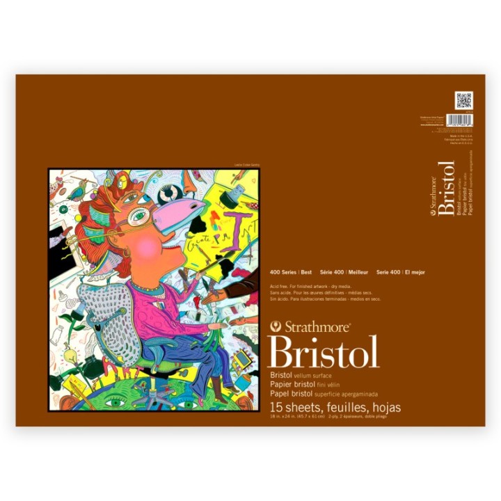 Strathmore 400 Series Bristol Paper Pad, Vellum Finish, 2-Ply, Tape Binding, 15 Sheet, 18x24 inch, 1 Count