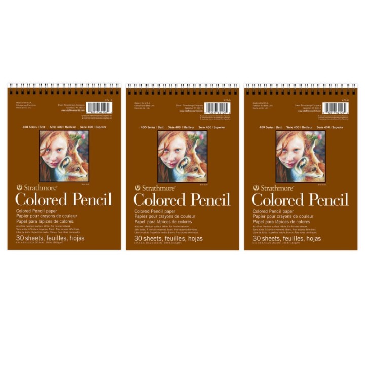 Strathmore 400 Series Color Pencil Pad, Wire Binding, 30 Sheet, 6x8 inch, Pack of 3