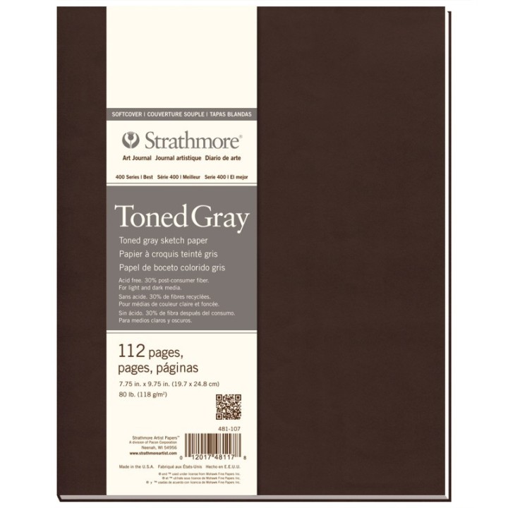 Strathmore 400 Series Art Journal Sketch Paper, Toned Gray, Soft Cover Binding, 56 Sheet, 7.75x9.75 inch, 1 Count