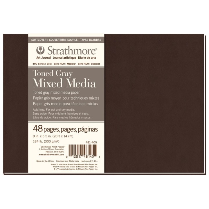 Strathmore 400 Series Art Journal Mixed Media Paper, Toned Gray, Soft Cover Binding, 96 Page/48 Sheet, 8x5.5 inch, 1 Count