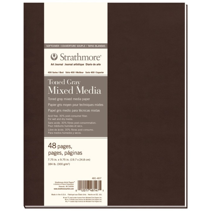 Strathmore 400 Series Art Journal Mixed Media Paper, Toned Gray, Soft Cover Binding, 96 Page/48 Sheet, 7.75x9.75 inch, 1 Count