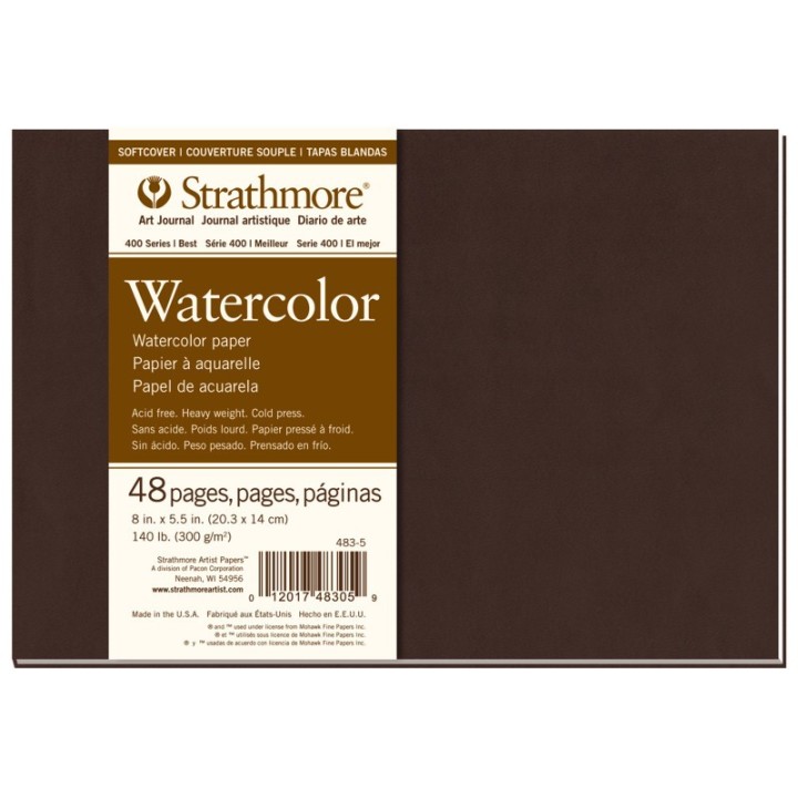 Strathmore 400 Series Art Journal Watercolor Paper, Soft Cover Binding, 48 Page/24 Sheet, 8x5.5 inch, 1 Count