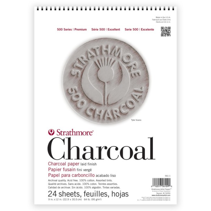 Strathmore 500 Series Charcoal Paper Pad, Assorted Colors, 24 Sheet, 9x12 inch, 1 Count