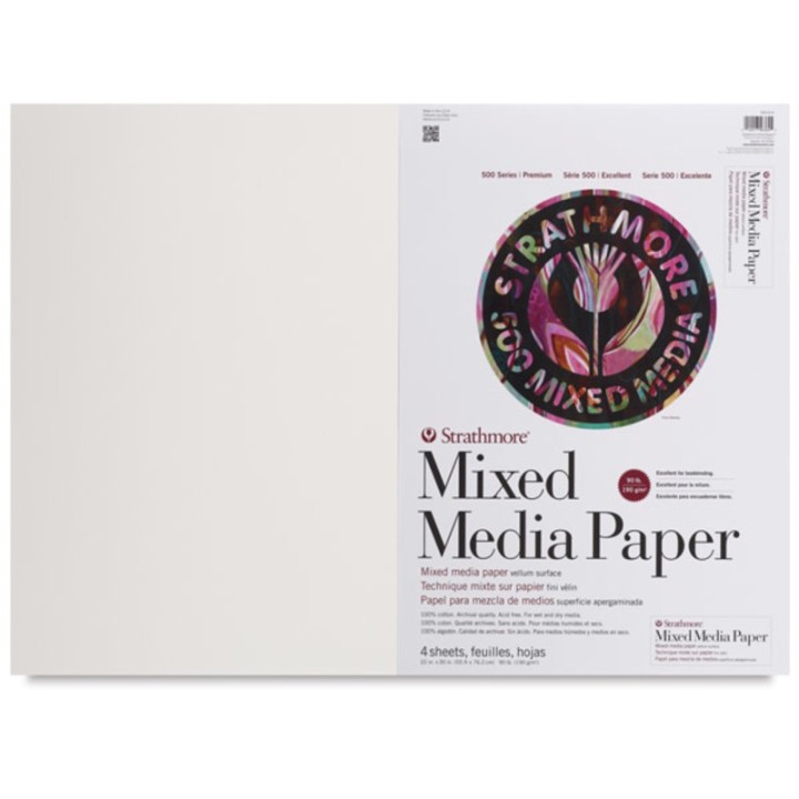 Strathmore 500 Series Mixed Media Paper Pack, 22" x 30", 4 Sheets