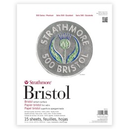 Strathmore 500 Series Bristol Paper Pad, 2-Ply, Vellum Finish, 15 Sheet, 11x14 inch, 1 Count