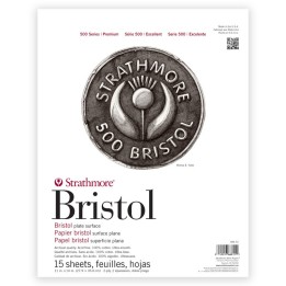 Strathmore 500 Series Bristol Paper Pad, 2-Ply, Plate Finish, Tape Binding, 15 Sheet, 11x14 inch, 1 Count