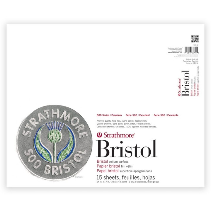 Strathmore 500 Series Bristol Paper Pad, 2-Ply, Vellum Finish, 15 Sheet, 14x17 inch, 1 Count