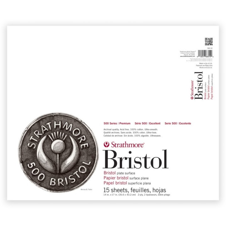 Strathmore 500 Series Bristol Paper Pad, 2-Ply, Plate Finish, 15 Sheet, 14x17 inch, 1 Count