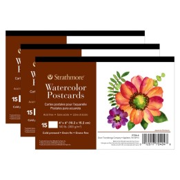Strathmore 400 Series Watercolor Paper Postcards, 4x6 inch, 15 Per Pack, 3 Packs