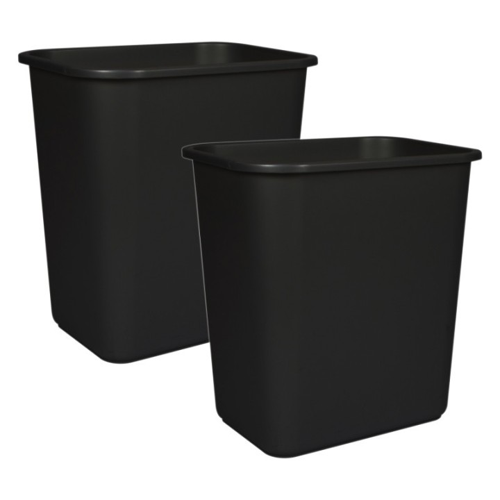 Storex 7 Gallon Waste Basket, Black, Pack of 2