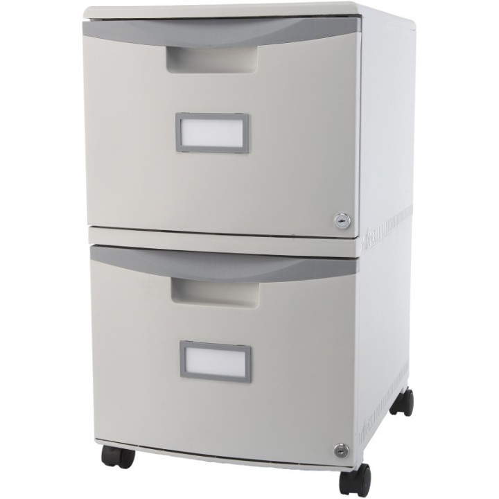 Storex 2 Drawer Mobile File Cabinet with Lock, Gray