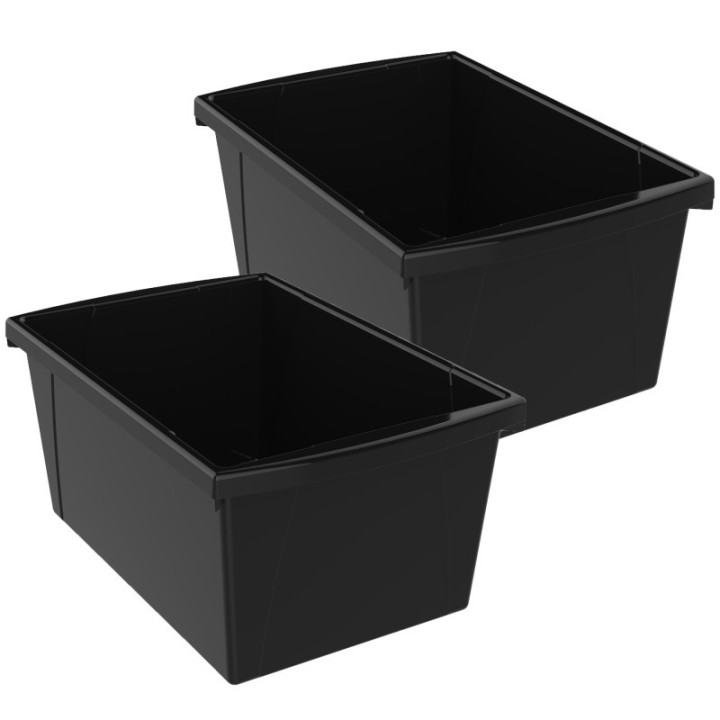Storex Medium Classroom Storage Bin, Black, Pack of 2