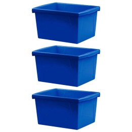 Storex 4 Gallon Classroom Storage Bin, Blue, Pack of 3