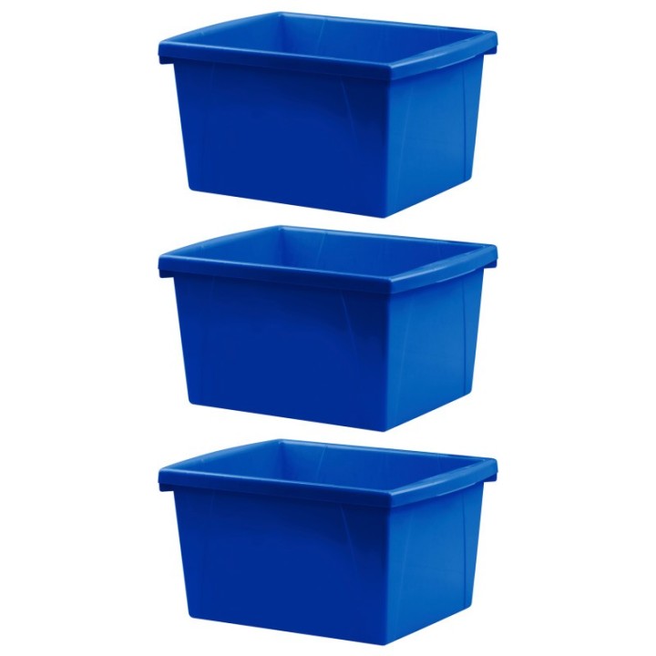 Storex 4 Gallon Classroom Storage Bin, Blue, Pack of 3