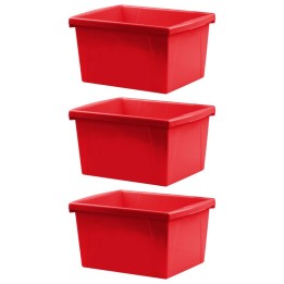 Storex 4 Gallon Classroom Storage Bin, Red, Pack of 3