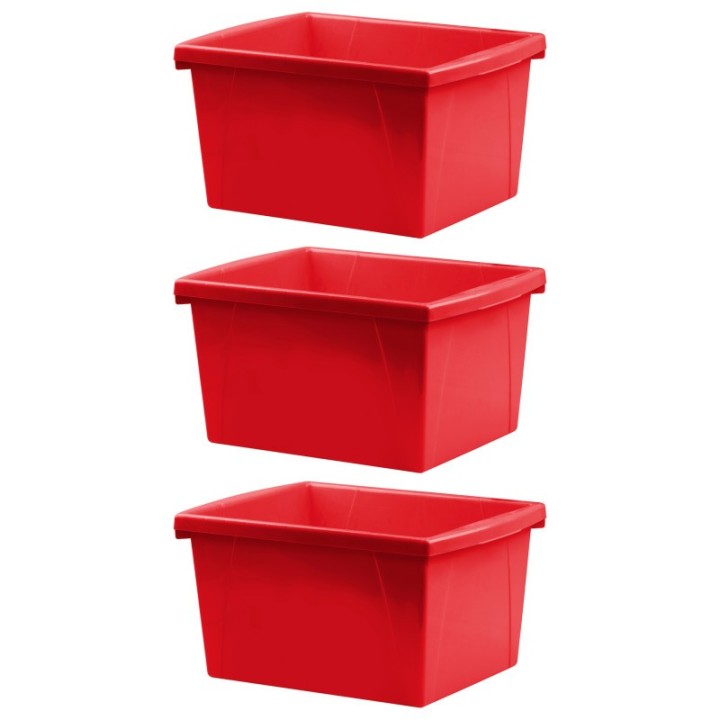 Storex 4 Gallon Classroom Storage Bin, Red, Pack of 3