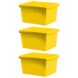 Storex 4 Gallon Classroom Storage Bin, Yellow, Pack of 3