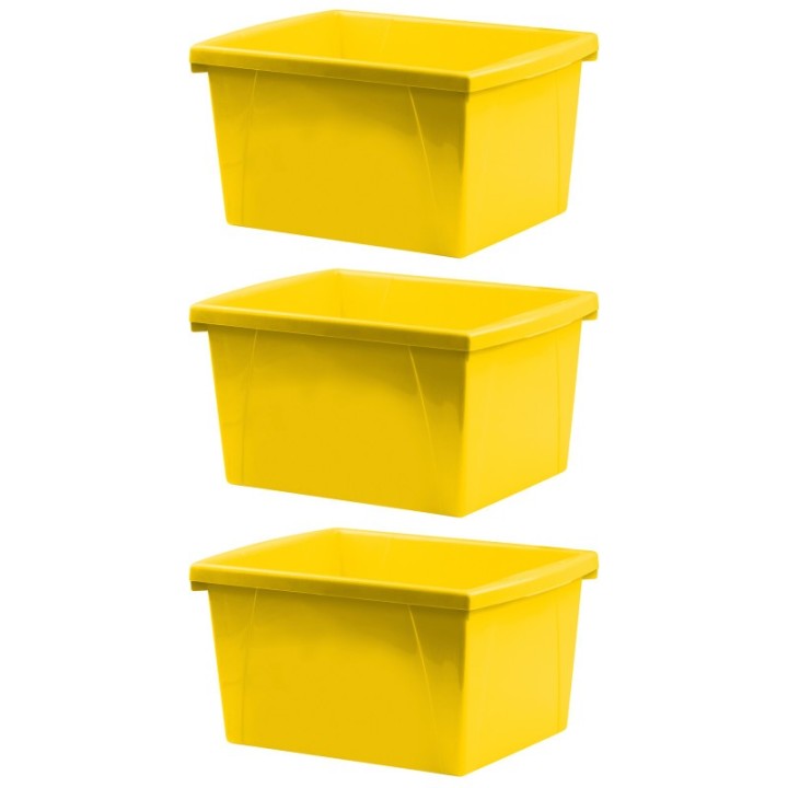 Storex 4 Gallon Classroom Storage Bin, Yellow, Pack of 3