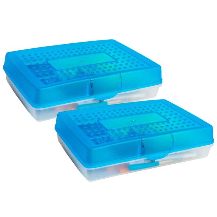 Storex Large Pencil Box, Blue, Pack of 2