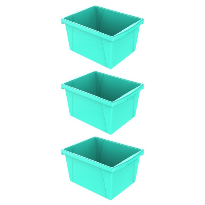 Storex 4 Gallon Classroom Storage Bin, Teal, Pack of 3