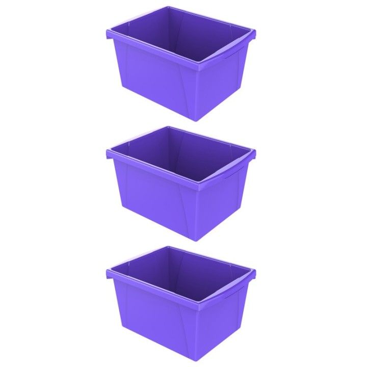 Storex 4 Gallon Classroom Storage Bin, Purple, Pack of 3