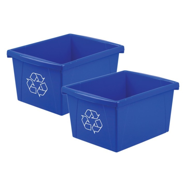 Storex 4 Gallon Recycling Bin, Blue, Pack of 2